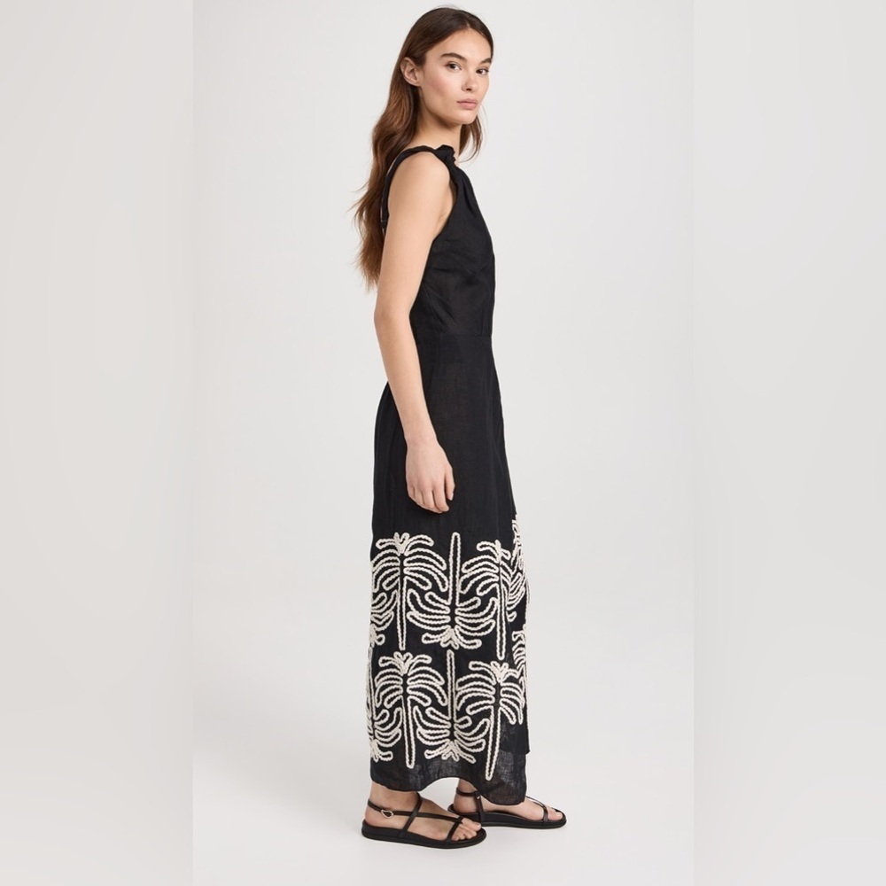 Johanna Ortiz Black Linen asymmetrical Waterfall Meditation ankle Dress 12 - Picture 2 of 9